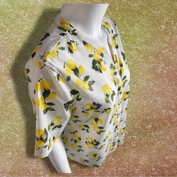 Dalia Lemon Button Down Top Size Medium with Kim Rogers Dangle Earrings - Picture 5 of 14